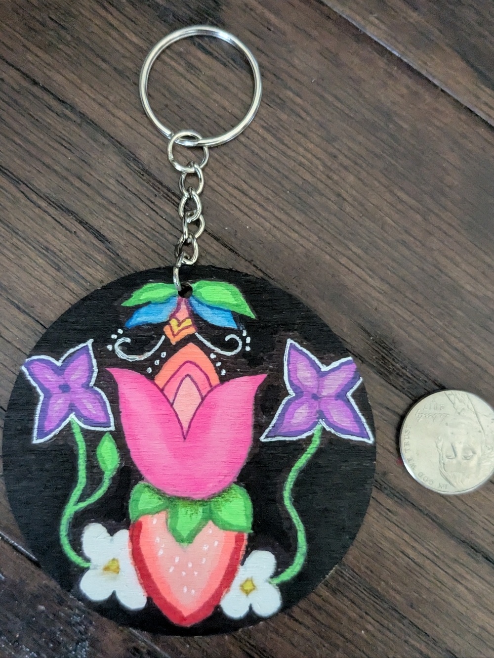 Native American Hand-Painted Floral Strawberry Keychain Purse Charm